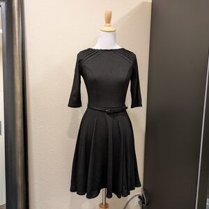 Unique Vintage Black Fit & Flare Belted Dress XS / 2